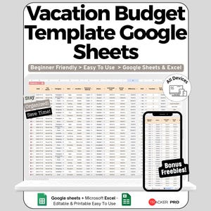 Vacation Budget Template Google Sheets, Budgeting Travel Expense Tracker Excel Spreadsheet, Holiday Planning Saving Tracker