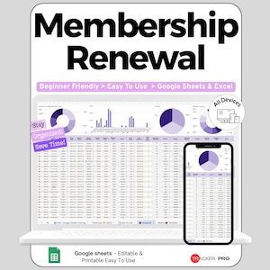 Membership Renewal Tracker for Google Sheets | Member Database & Subscription Log for Clubs