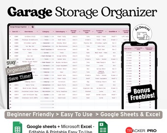 Garage Storage Organizer Google Excel, Home Garage Setup Log, Tool Storage Planner, Organization Checklist Spreadsheet Google Sheets