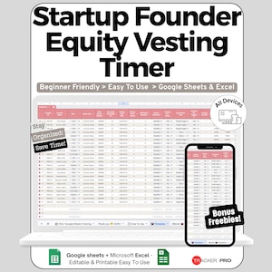 Founder Vesting Spreadsheet for Google Sheets and Excel Equity Tracking Cliff Monitoring and Ownership Dashboard