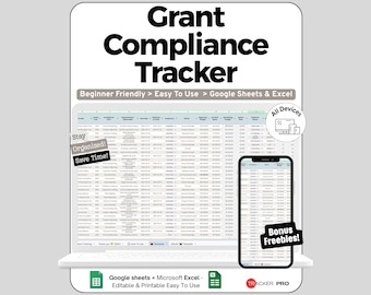 Grant Tracker Spreadsheet Google Sheets Template, Nonprofit Funding Deadline & Reporting Log, Restricted Fund Spending Compliance Dashboard