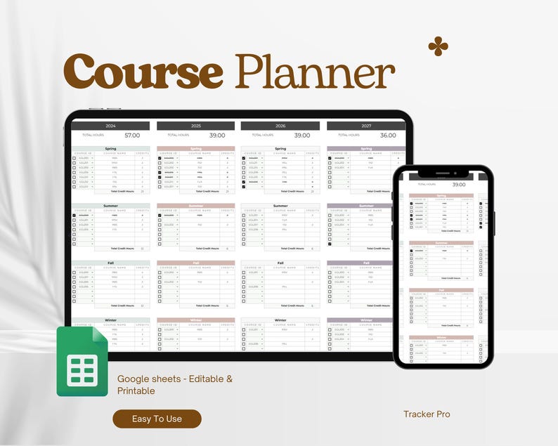 Student Planner Spreadsheet for Google Sheets Academic Planner Course ...