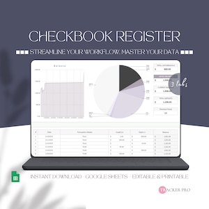 Registro de chequera en Google Sheets, Registro de chequera en hoja de cálculo de Google Sheets, Libro de registro de cheques, Plantilla de chequera, Rastreador de gastos