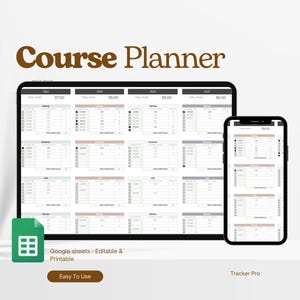 Student Planner Spreadsheet for Google Sheets Academic Planner Course Tracker Study Organizer Assignment Planner Template