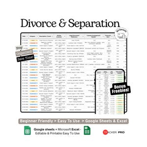 Divorce and Separation Organizer Google Sheets Template, Custody, Financial and Legal Tracker Spreadsheet for Co-Parenting Planning, Excel