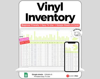 Vinyl and HTV Craft Inventory Tracker Google Sheets, Craft Vinyl Roll Scrap Organizer, HTV Color & Project Log Spreadsheet for Crafters