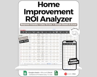 Home ROI Spreadsheet for Google Sheets and Excel Renovation Cost and Value Comparison Dashboard
