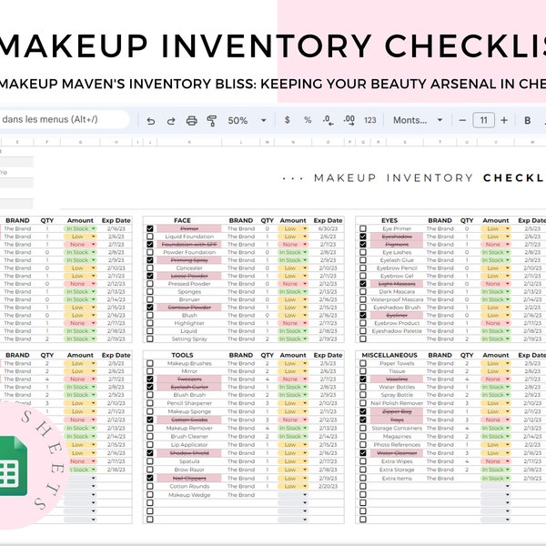 Makeup Inventory Management, Makeup Artist, Makeup Planner, Makeup Collection Organizer Inventory Sheet Organization Sheet Excel Spreadsheet