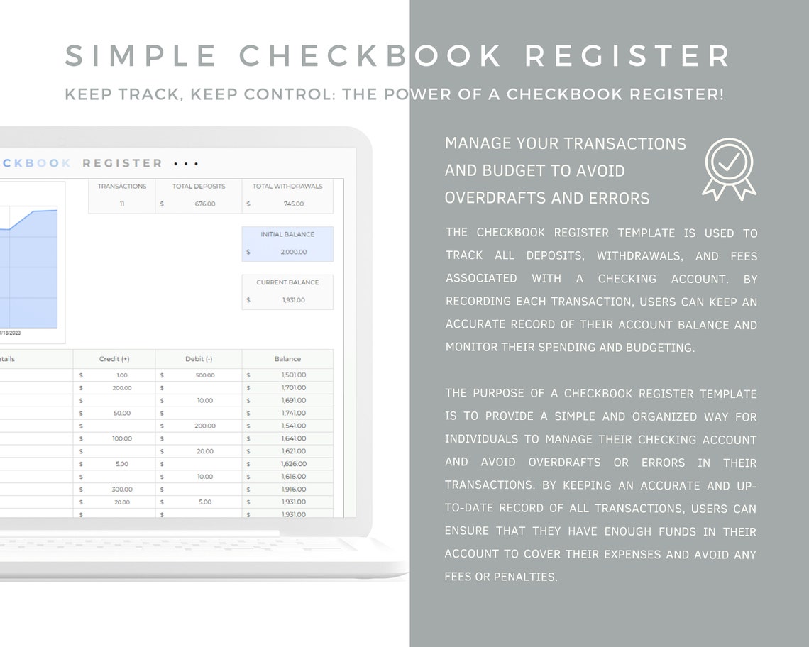 Checkbook Register Google Sheets Checkbook Register Excel Etsy