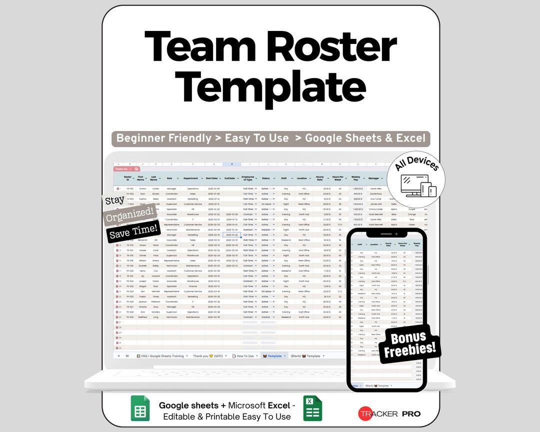 Team Roster Template Google Sheets, Youth Sports Team Template Google ...