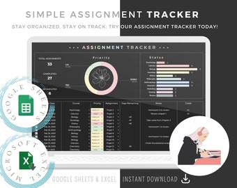 School Planner Spreadsheet, Assignment Tracker Google Sheets and Excel, Assignment Tracking Spreadsheet, Digital Study Planner Template