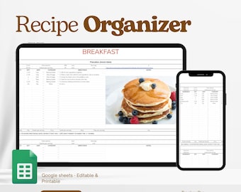 Recipe Organizer Spreadsheet | Recipe Organizer, Google Sheets, Recipe Log, Digital Recipe Book