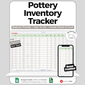 Pottery Inventory Tracker Google Sheet, Pottery Business Inventory Management Excel Spreadsheet, Pottery Studio Template, Ceramics Inventory