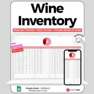 Wine Cellar Inventory Tracker Google Sheets, Wine Collection and Tasting Log Template, Bottle Value & Drink Window Spreadsheet, Wine Lover