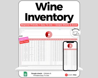 Wine Cellar Inventory Tracker Google Sheets, Wine Collection and Tasting Log Template, Bottle Value & Drink Window Spreadsheet, Wine Lover