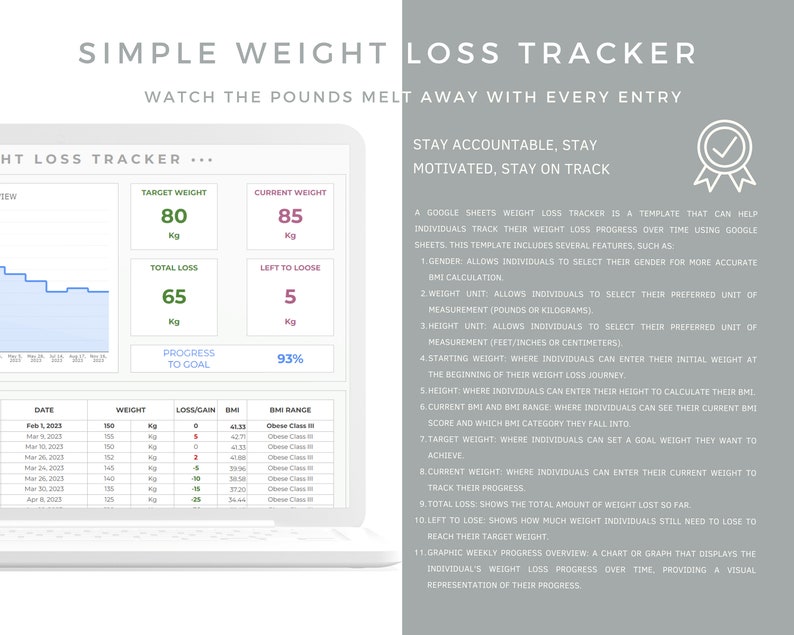 Weight Loss Tracker Excel, Weight Loss Tracker Google Sheets, Weight