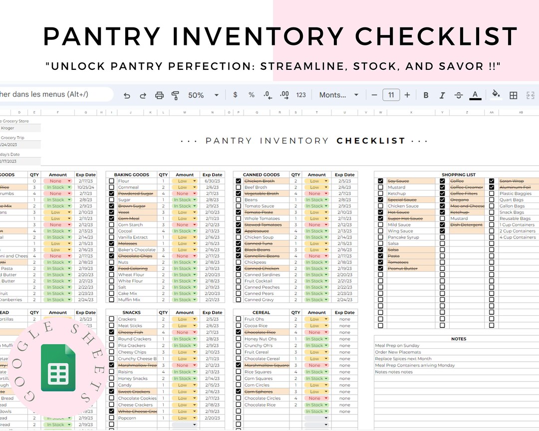 Pantry Planner, Pantry Inventory Template, Pantry List, Food Inventory