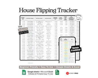 Plantilla de Hojas de Cálculo de Google para el Seguimiento de Renovaciones y Ganancias de Inmobiliarias, Costos, ROI y Presupuesto de Inmobiliarias, Plantilla de Excel