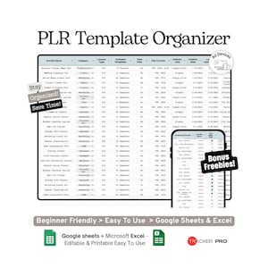 PLR-sjabloonbundelorganizer Google Sheets-sjabloon, digitale producten, PLR-licenties en contentbundeltracker, Excel-sjabloon