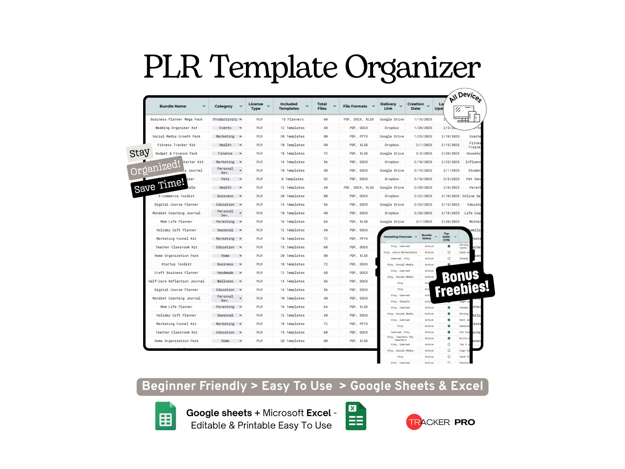 PLR Template Bundle Organizer Google Sheets Template, Digital Products ...