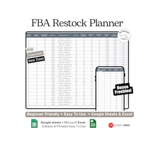 Amazon FBA Inventory and Restock Planner Google Sheets , Track Inventory, Stock Levels, Sales, Restock Dates, Fees, Profits, Seller Planner