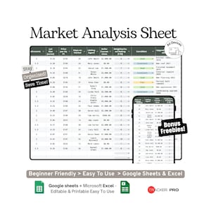 Comparative Market Analysis Google Sheets Template, Real Estate CMA Property Price, Market and Value Comparison Tracker, Excel Template
