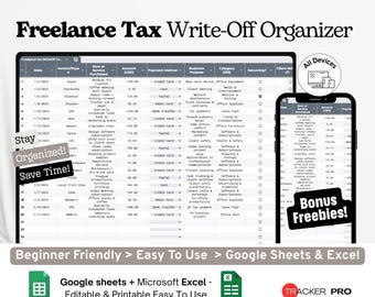Freelance Tax Write-Off Organizer Google Sheets, Deduction Tracker for Self-Employed, Business Expense Log, Tax Planning Google Sheets Sheet
