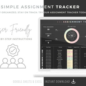 School Planner Spreadsheet, Assignment Tracker Google Sheets and Excel ...