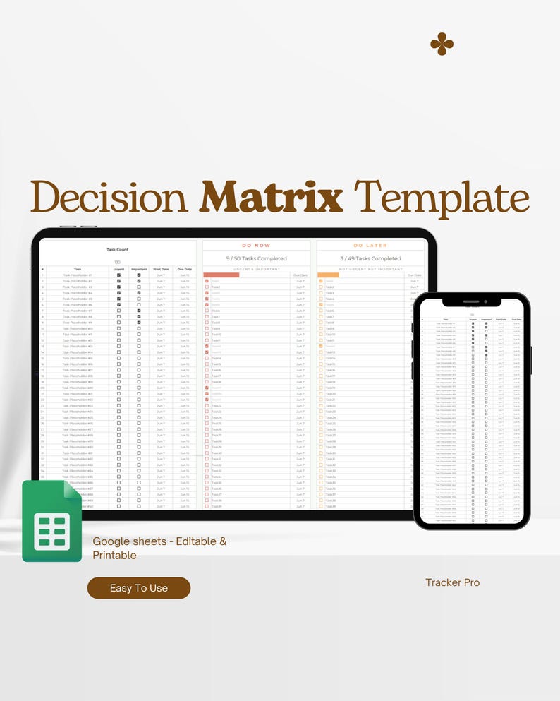 Decision Matrix Template - Google Sheets Template, Priority Task ...