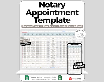 Notary Appointment Template, Notary Business Spreadsheet Notary Signing Agent, Appointment Planner, Loan Signing Agent, Remote Online Notary