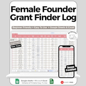 Grant Tracker Spreadsheet for Google Sheets and Excel Deadline Tracking Application Monitoring and Women Dashboard