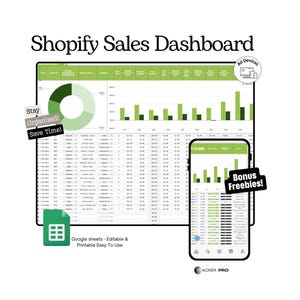 Shopify 売上ダッシュボード Google スプレッドシート | マルチチャネル注文、Shopify 収益、販売実績、顧客データ、トラフィック、利益分析を追跡