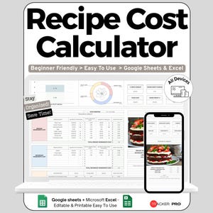 Recipe Cost Calculator for Cooking and Baking, Google Sheets and Excel Template, Recipe Price, Profit Calculator, Food Cost, Food Prices