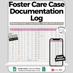Foster Care Case Log Spreadsheet for Google Sheets and Excel Visit Report Court Communication Tracker