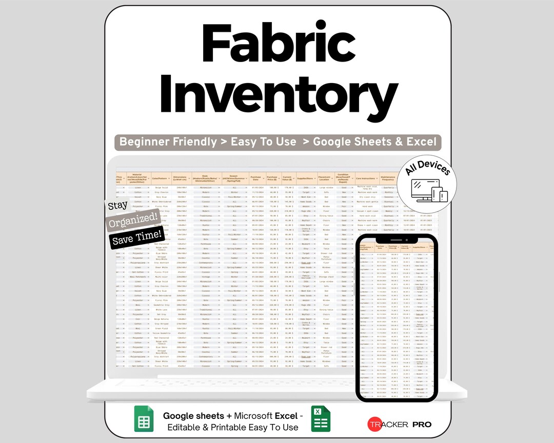 Fabric and Textile Decor Inventory Google Sheets, Track Fabric Types ...