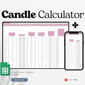 Plantilla de hoja de cálculo para calcular velas (Hojas de cálculo de Google), Calculadora de fragancias, Calculadora de cera, Fabricación de velas, Negocio de velas, Precio de velas