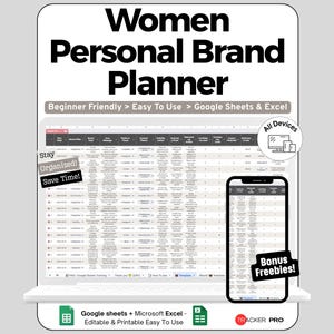 Personal Brand Spreadsheet for Google Sheets and Excel Asset Tracking Content Monitoring and Women Dashboard Editable