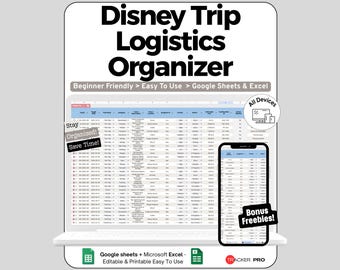 Theme Park Trip Planner Spreadsheet Google Sheets Template, Park Day Schedule and Ride Priority List, Family Vacation Budget & Itinerary,Log