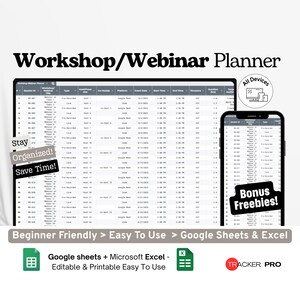 Workshop & Webinar Planner Google Excel, Online Event Organizer, Teaching Session Schedule Template, Course Planning Spreadsheet