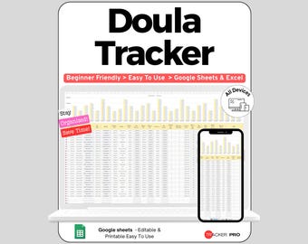 Doula Client Birth Tracker Google Sheets, Birth Support Client Intake Template, Prenatal Visit and On-Call Log Spreadsheet for Doulas Sheet