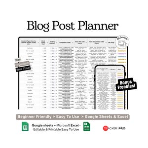Blog Post Idea and SEO Keyword Planner Google Sheets Template, Content Topics, SEO Research and Writing Tracker Spreadsheet, Excel Template
