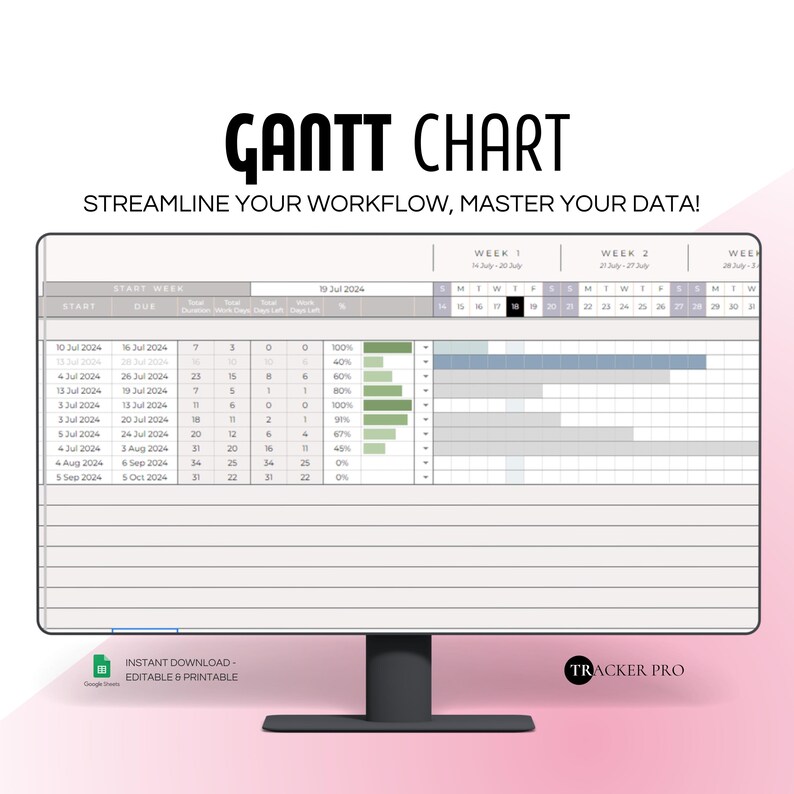 Gantt Chart for Google Sheets Excel Spreadsheet Project Planner ...