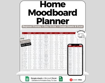 Home Aesthetic Moodboard i Planner Google Sheets, Planowanie motywów wystroju domu, Palety kolorów, Tablice inspiracji, Projekty wnętrz