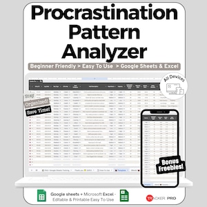 Productivity Tracker Spreadsheet for Google Sheets and Excel Habit Monitoring Time Tracking and Women Focus Dashboard