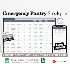 Emergency Pantry Stockpile Tracker Google Excel, Food Storage Inventory, Prepper Supplies List, Emergency Preparedness Google Sheets Log