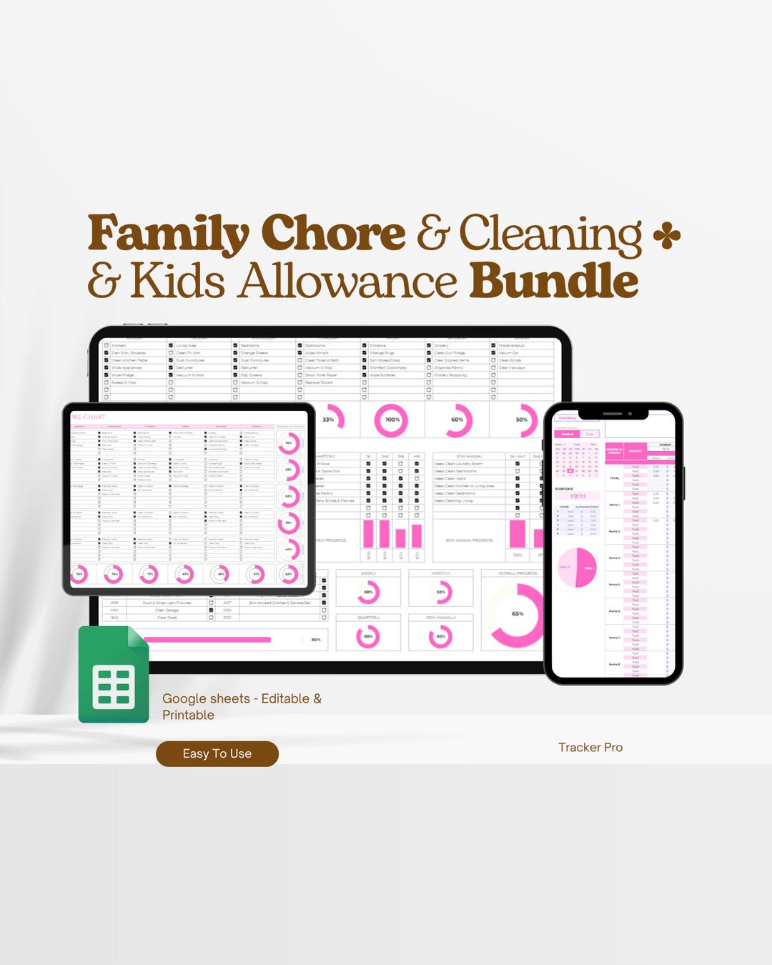 Bundle Family Chore Chart Allowance Google Sheets Planner, Cleaning ...