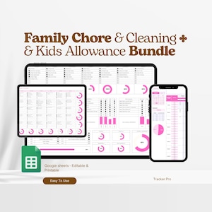 Bundle Family Chore Chart Allowance Google Sheets Planner, Cleaning Checklist, Family Chore Family Chore Chart Weekly Calendar Google Sheets