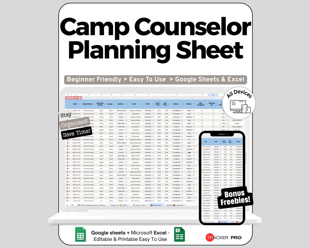 Camp Planner Spreadsheet for Google Sheets and Excel Activity ...