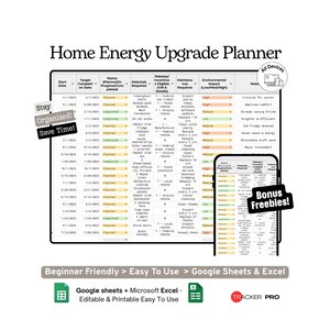 Home Energy Efficiency Upgrade Planner Google Sheets Template  Cost, ROI and Project Planning Tracker for Energy-Saving Upgrades  Excel