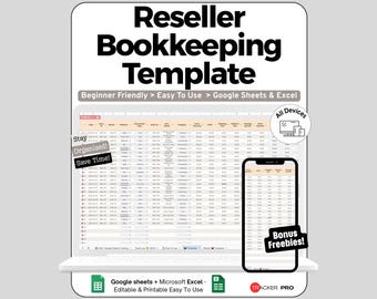 Reseller Bookkeeping Template Google Sheets, Accounting Template, Business Spreadsheet Income and Expenses Excel Spreadsheet Profit and Loss